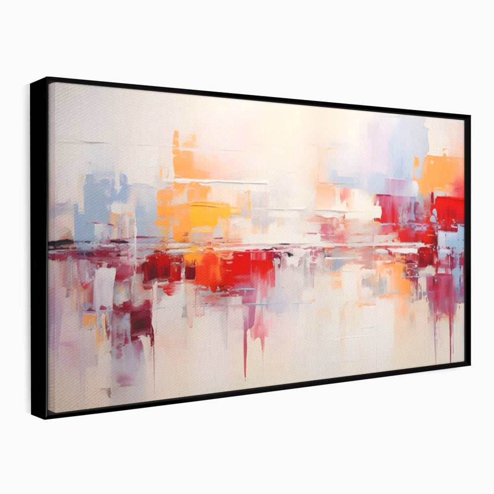 Tablou canvas cu pictura abstracta cu reflexii colorate, in rama de aluminiu negru